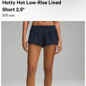 Lululemon Navy Blue Hotty Hot Low-Rise Shorts 2.5" Size 2